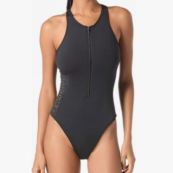 MICHAEL KORS Scuba Zip Swimsuit Womens 6 Black One Piece Bathing Suit NWT - Picture 14 of 16